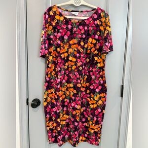 LuLaRoe Floral Midi Dress - Pink, Orange, Yellow